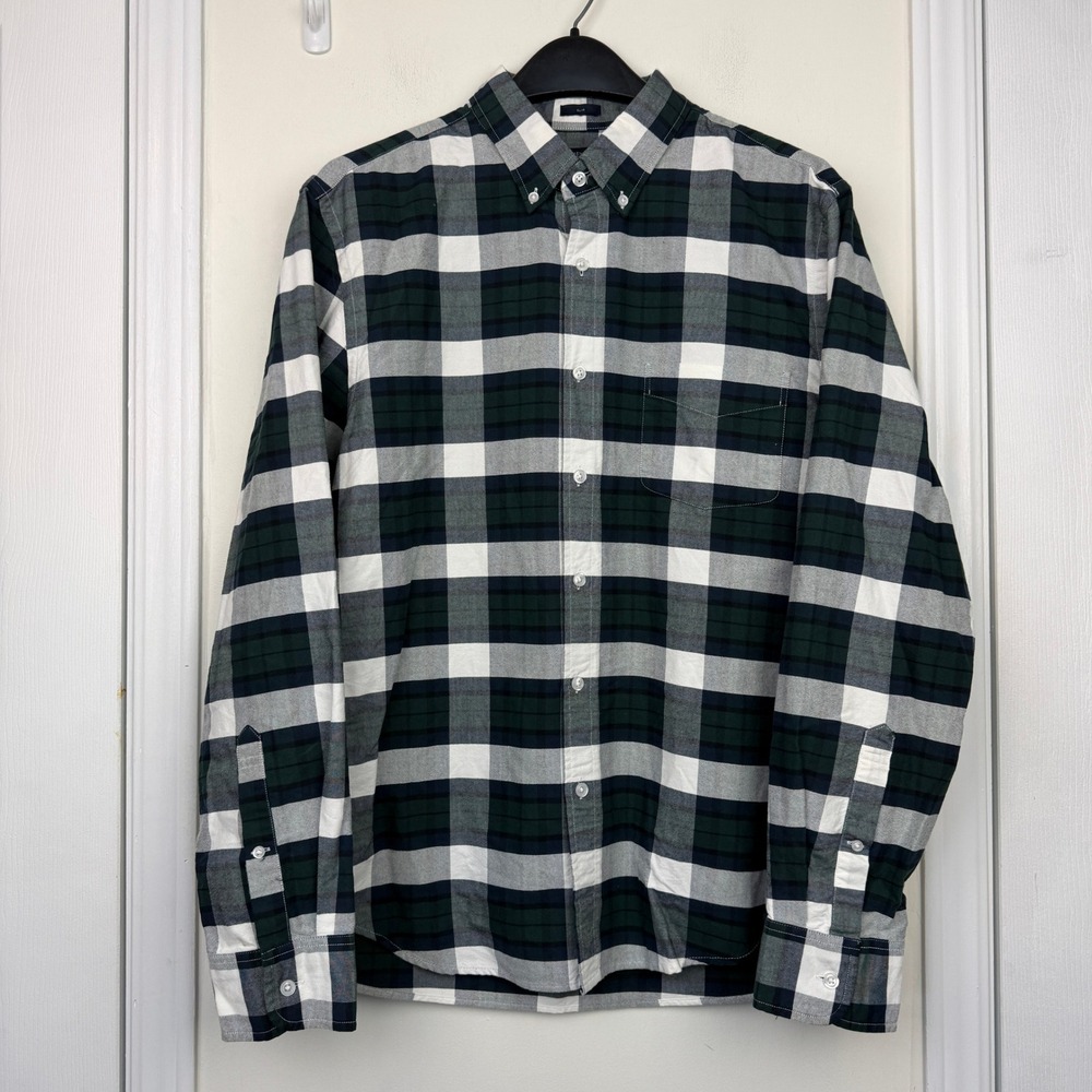 J.Crew OXFORD Mens L Cotton Slim Navy Green White Buffalo Check Plaid C4283 - Picture 3 of 9